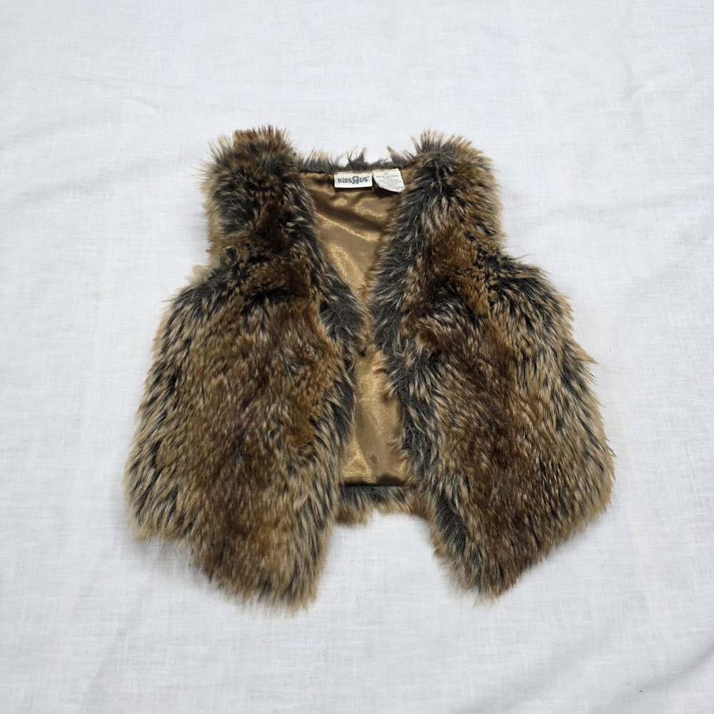 Y2k Kids R Us Vest Girls‎ 3T Vintage Brown Faux Fur Lined Shaggy Sleeveless Rock